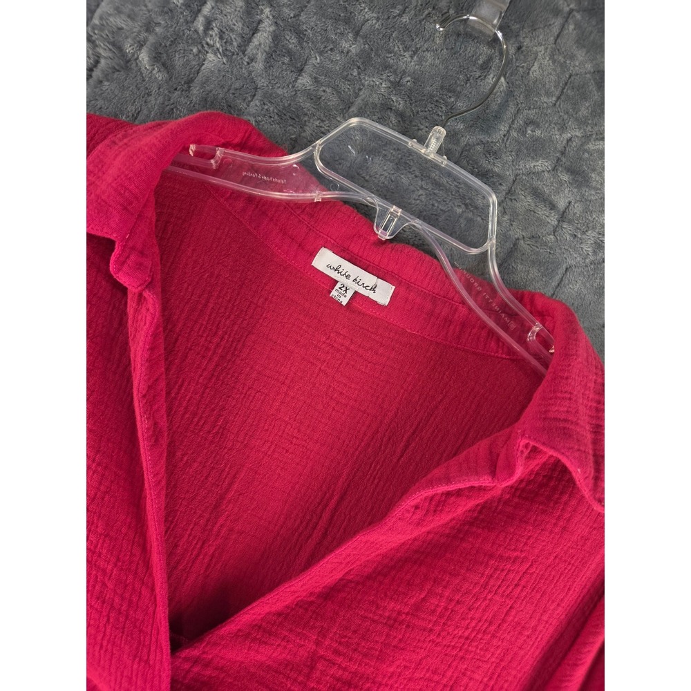 White Birch Fuchsia Pink Cotton Gauze Oversized V-Neck Top Plus Size 2X Boho